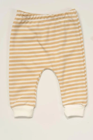 Çizgili Ayıcık Desenli Şapkalı 3'lü Erkek Bebek Takımı Bej - Resim 4