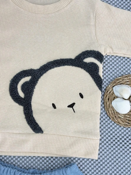 Ayıcık Desenli Erkek Bebek Eşofman Takımı Mavi - Resim 4