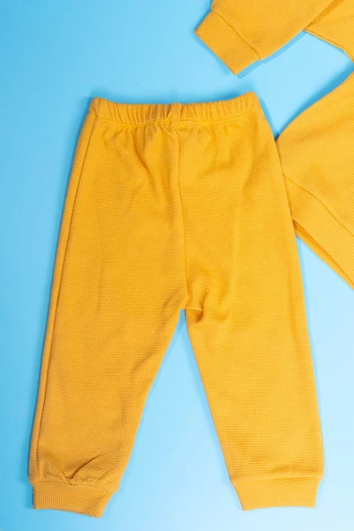 Pamuklu Hardal Renk Ayıcık Desenli Erkek Bebek Takımı - Resim 2