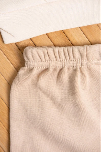 Hav Hav Baskılı Uzun Kollu Sweatshirt ve Bej Alt Eşofman Takımı Bej - 4