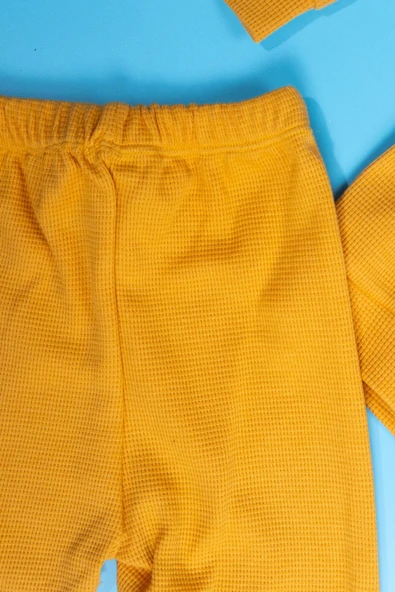 Pamuklu Hardal Renk Ayıcık Desenli Erkek Bebek Takımı - Resim 3