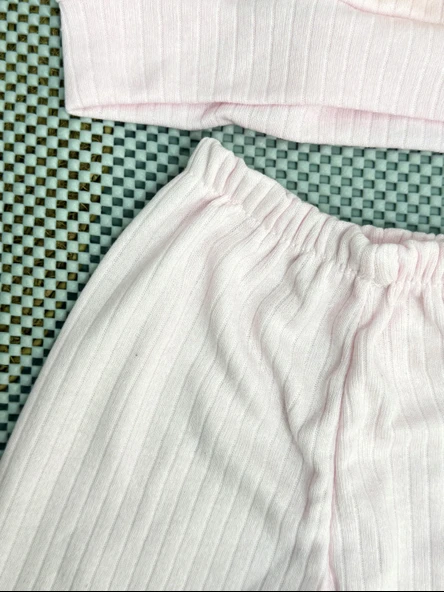 Kız Bebek Basic Eşofman Takımı Bisiklet Yaka Ribanalı Paça Uzun Kol Toz Pembe - Resim 4