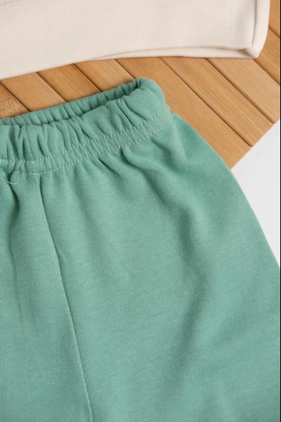 Ayıcık Nakışlı Uzun Kollu 2'li Erkek Eşofman Takımı Mint - Resim 5