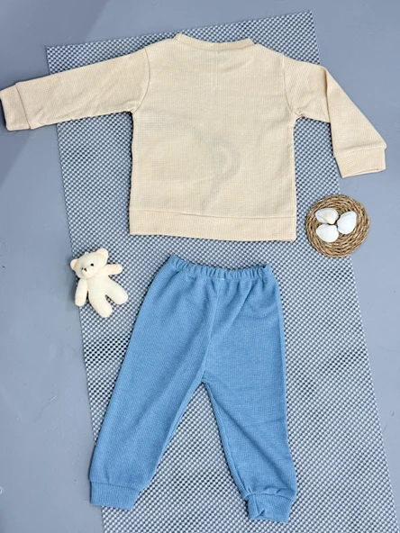 Ayıcık Desenli Erkek Bebek Eşofman Takımı Mavi - Resim 3