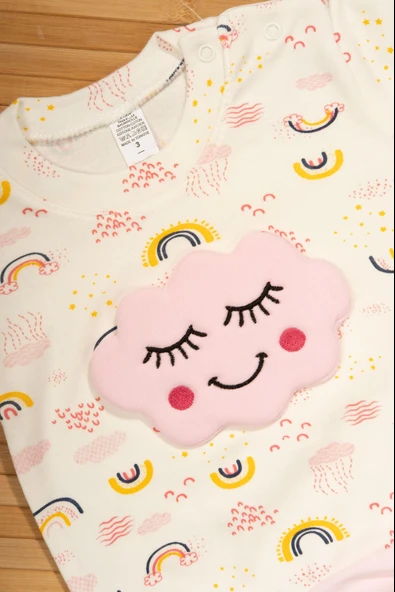 Pembe Bulut Kabartmalı Gökyüzü Desenli 2'li Bebek Takımı  Pembe - Resim 3