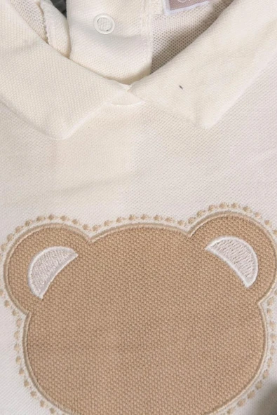 Ayıcık Nakışlı Uzun Kollu Alt-Üst Takım Krem-Bej - Resim 2