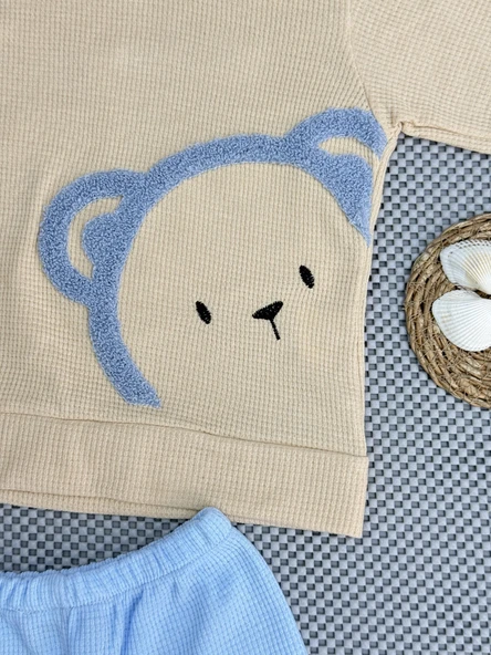 Ayıcık Desenli Erkek Bebek Eşofman Takımı Turkuaz - Resim 4