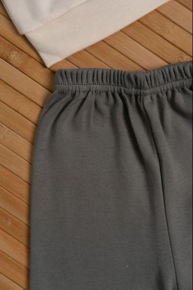 Ayıcık Nakışlı Uzun Kollu 2'li Erkek Eşofman Takımı Haki - Resim 3