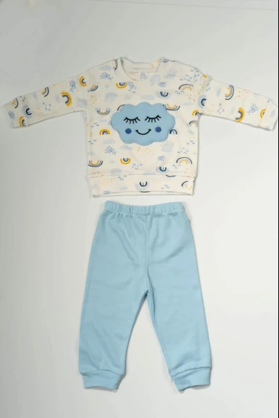 Bulut Kabartmalı Gökyüzü Desenli 2'li Bebek Takımı  Mavi ürün görseli
