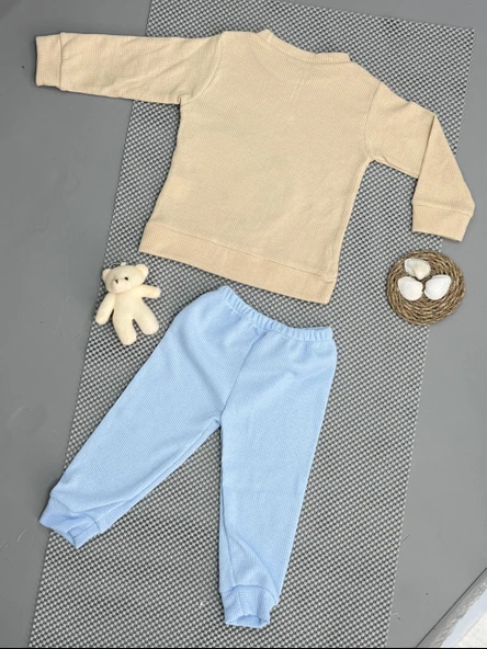 Ayıcık Desenli Erkek Bebek Eşofman Takımı Turkuaz - Resim 3