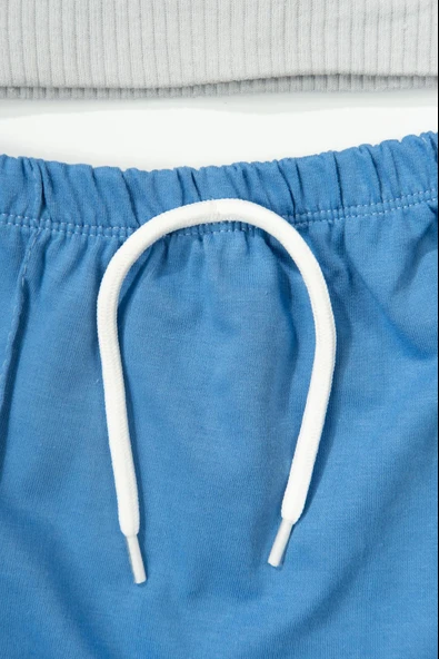 Ayıcık Nakışlı 2'li Erkek Bebek Eşofman Takımı Ribana Mavi - Resim 5