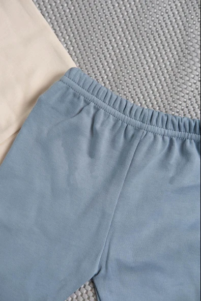 Hav Hav Baskılı Uzun Kollu Sweatshirt ve Bej Alt Eşofman Takımı Mavi - Resim 4