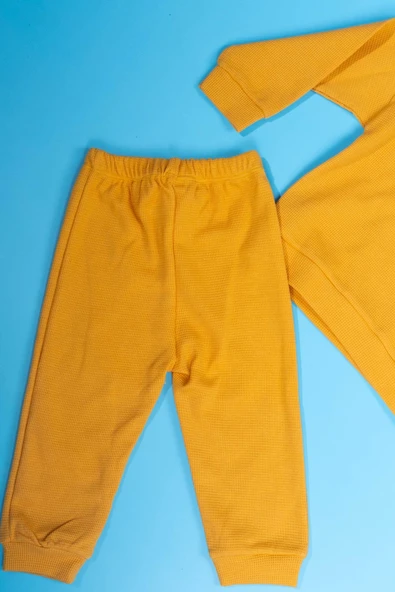 Pamuklu Hardal Renk Ayıcık Desenli Erkek Bebek Takımı - Resim 4