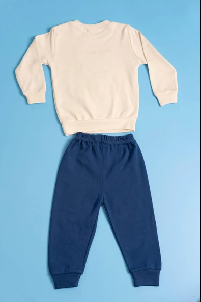 Ayıcık Nakışlı Uzun Kollu 2'li Erkek Eşofman Takımı Lacivert - Resim 4