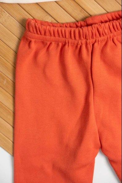 Ayıcık Nakışlı Uzun Kollu 2'li Erkek Eşofman Takımı Turuncu - Resim 4