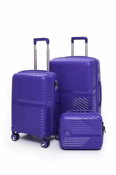 Elatae Exclusive Pro Polipropilen Kırılmaz 3'lü Valiz Seti Orta - Kabin Boy ve Makyaj Çantası Mor 5239 ürün görseli