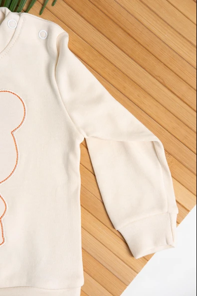 Ayıcık Nakışlı Uzun Kollu 2'li Erkek Eşofman Takımı Turuncu - Resim 3