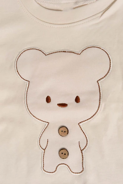 Ayıcık Nakışlı Uzun Kollu 2'li Erkek Eşofman Takımı Kahverengi - Resim 3