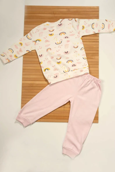 Pembe Bulut Kabartmalı Gökyüzü Desenli 2'li Bebek Takımı  Pembe - Resim 2