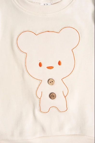 Ayıcık Nakışlı Uzun Kollu 2'li Erkek Eşofman Takımı Turuncu - Resim 2