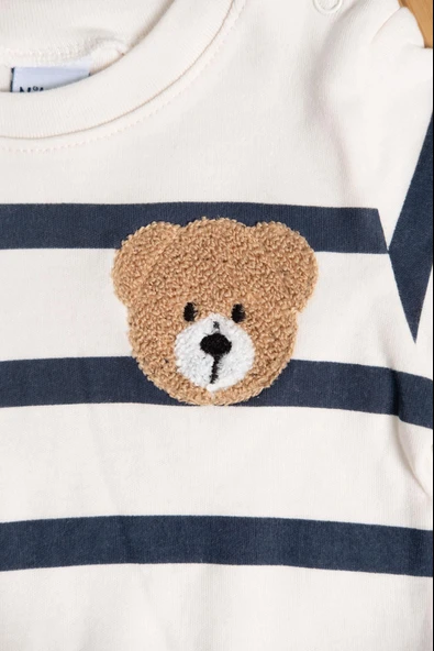 Ayı Armalı Çizgili Sweatshirt ve Eşofman Altı 2'li Erkek Takımı Lacivert - Resim 4