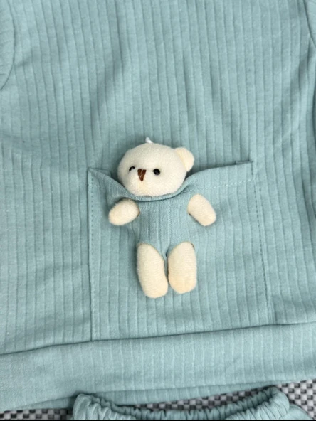 Kız Bebek Basic Eşofman Takımı Bisiklet Yaka Ribanalı Paça Uzun Kol Açık Yeşil - Resim 3