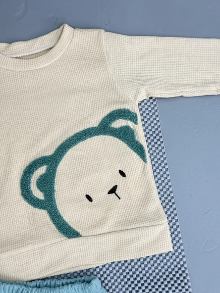 Ayıcık Desenli Erkek Bebek Eşofman Takımı Mint Yeşil - Resim 4