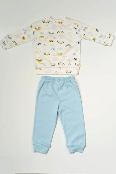 Bulut Kabartmalı Gökyüzü Desenli 2'li Bebek Takımı  Mavi - Resim 2