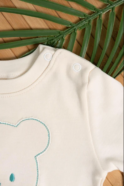 Ayıcık Nakışlı Uzun Kollu 2'li Erkek Eşofman Takımı Mint - Resim 3