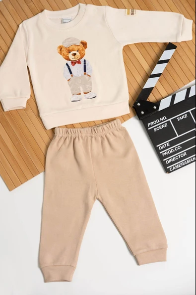 Eller Cepte Ayıcık Baskılı Erkek Eşofman Takımı Bej ürün görseli
