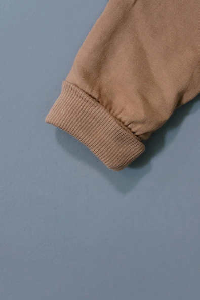 Sevimli Ayıcık ve Hi Desenli Çizgili Sweatshirt ve Mavi Alt Eşofman Takımı Kahve - 5