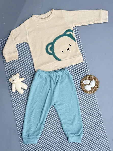 Ayıcık Desenli Erkek Bebek Eşofman Takımı Mint Yeşil - Resim 2