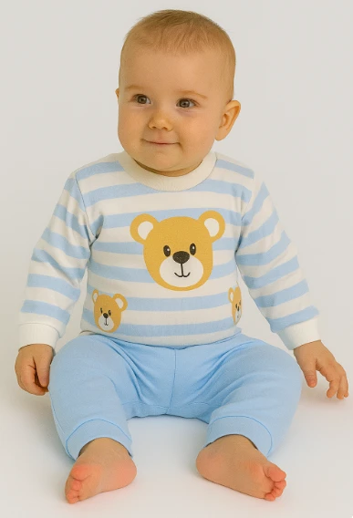 Çizgili Ayıcık Desenli Erkek Çocuk Eşofman Takımı Turkuaz ürün görseli 1