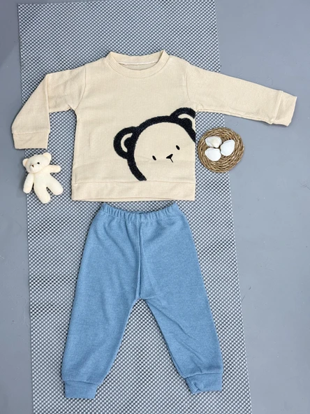 Ayıcık Desenli Erkek Bebek Eşofman Takımı Mavi - Resim 2