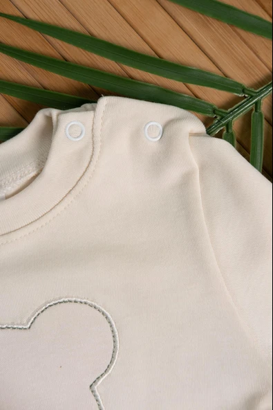 Ayıcık Nakışlı Uzun Kollu 2'li Erkek Eşofman Takımı Haki - Resim 4