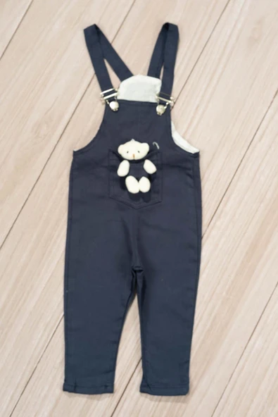 Oyuncak Ayıcık Detaylı Askılı Erkek Bebek Salopet Lacivert