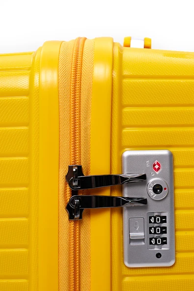 Elatae Exclusive Pro Polipropilen Kırılmaz 3'lü Valiz Seti Orta - Kabin Boy ve Makyaj Çantası Sarı 5239 - Resim 8