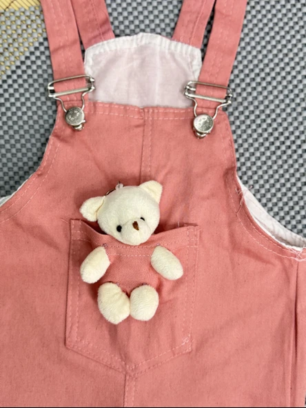 Ayıcıklı Askılı Salopet Uzun Paça Kız Yavru Ağzı - Resim 3