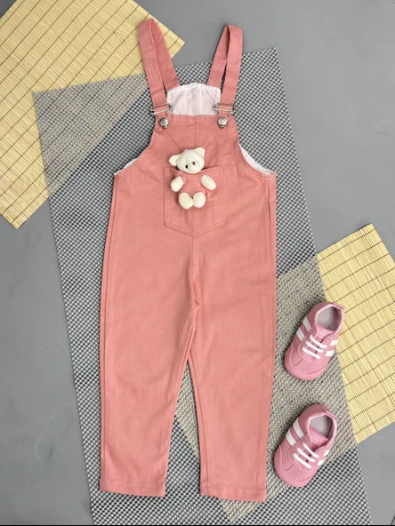 Ayıcıklı Askılı Salopet Uzun Paça Kız Yavru Ağzı - Resim 2