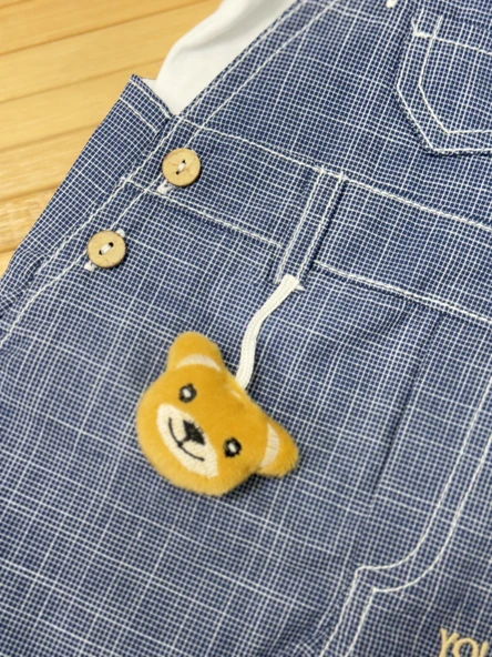 Erkek Bebek Badili Kırçıllı Salopet Takım Mavi - Resim 5