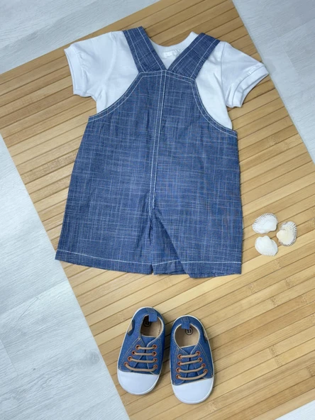 Erkek Bebek Badili Kırçıllı Salopet Takım Mavi - Resim 2