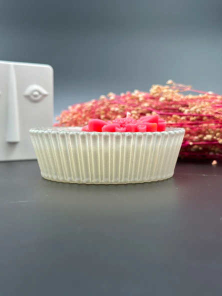 Byr Kırmızı Papatyalı Cam Kase Dekoratif Mum 3D - 2