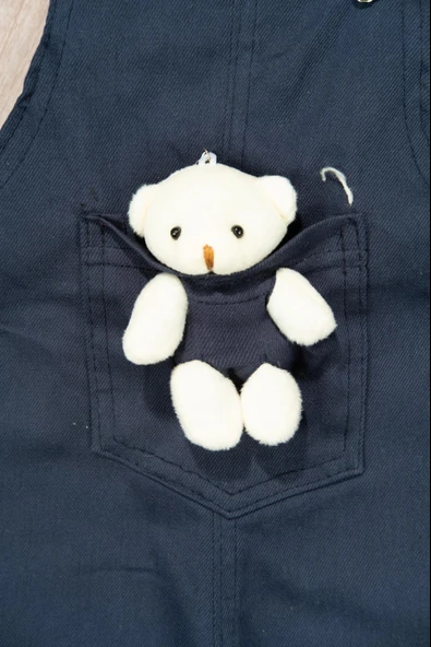 Oyuncak Ayıcık Detaylı Askılı Erkek Bebek Salopet Lacivert - 4