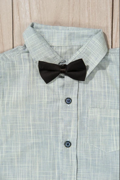 Papyonlu Gömlek ve Pantolonlu Erkek Takımı 2'li Kombin Gri - 4