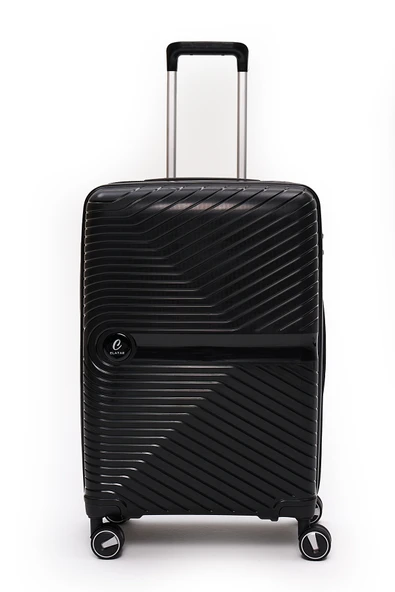 Elatae Exclusive Pro Polipropilen Kırılmaz 3'lü Valiz Seti Orta - Kabin Boy ve Makyaj Çantası Siyah 5239 - Resim 2