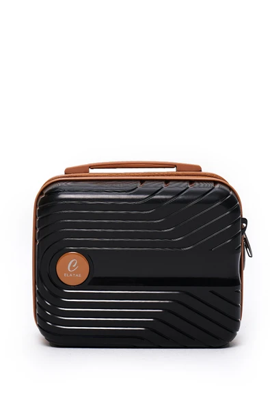 Elatae Exclusive Pro Polipropilen Kırılmaz 3'lü Valiz Seti Orta - Kabin Boy ve Makyaj Çantası Siyah - Camel 5239 - Resim 3