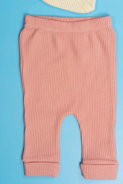 Kalpli Çıtçıtlı 3'lü Kız Bebek Takımı Fırfır Detaylı Krem & Pembe - 6