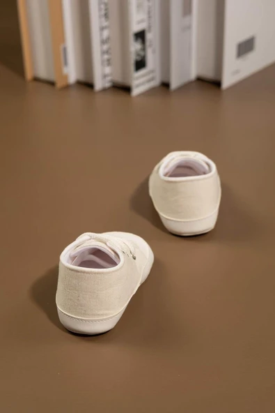 Bağcıklı Unisex Bebek İlk Adım Ayakkabısı Krem - 4