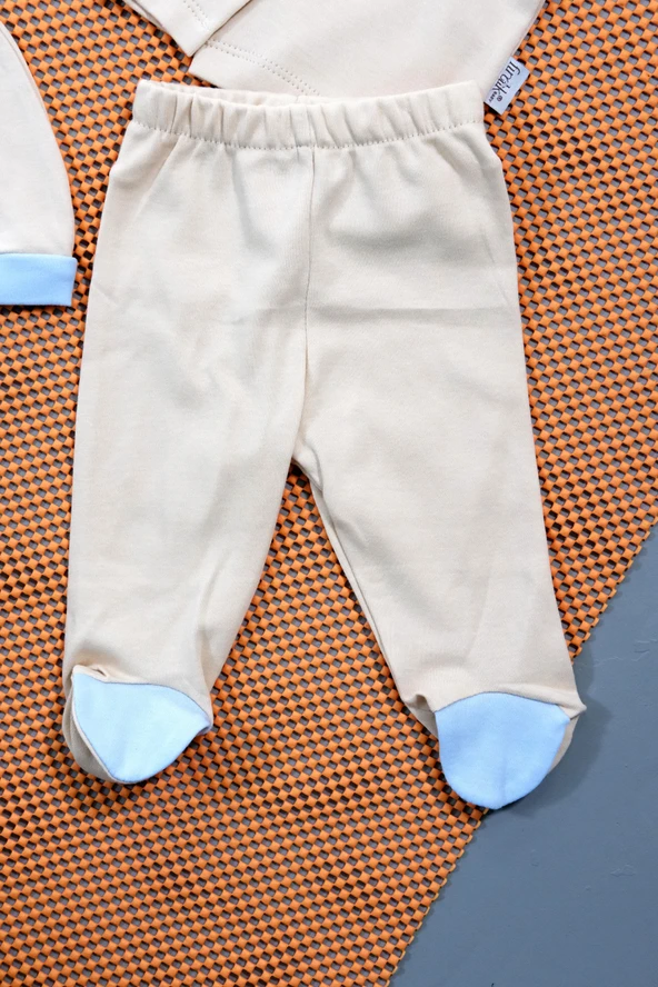 Unısex Şapkalı Bebek Zıbın Takım Bej & Turkuaz - 3