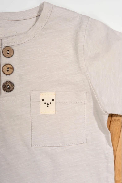 Düğme Detaylı Cepli Tişört ve Cepli Şortlu Erkek Takımı mavi - Resim 4